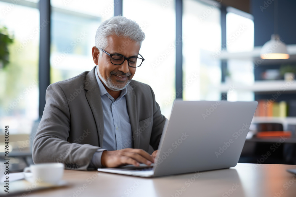 Elderly Business Manager Typing on Laptop