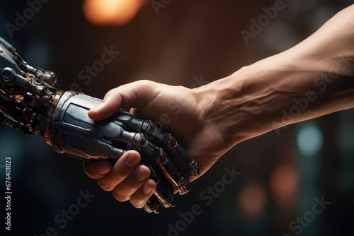 Advanced Technology: Cyborg and Human Handshake © Andrii 