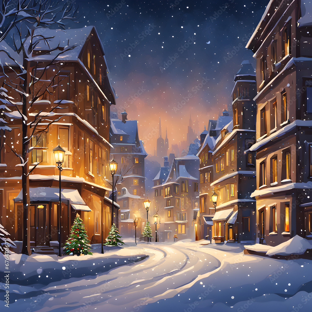 christmas night winter village christmas night winter village
