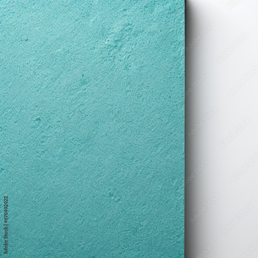 Fototapeta premium Texture of craft teal blue paper background with white border, macro. Structure of cardboard with empty orange frame.