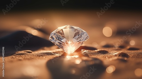 Diamond, precious gems closed up at soft light background photo