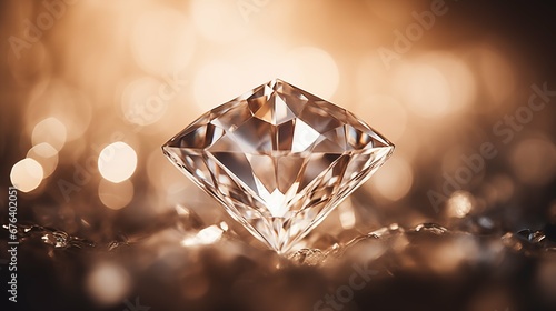 Diamond, precious gems closed up at soft light background