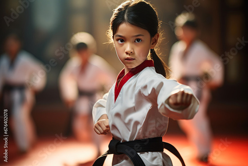 Asian Children Mastering Karate Skills with Passion