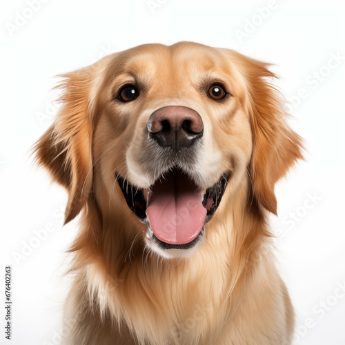 Golden retriever portrait, on white background