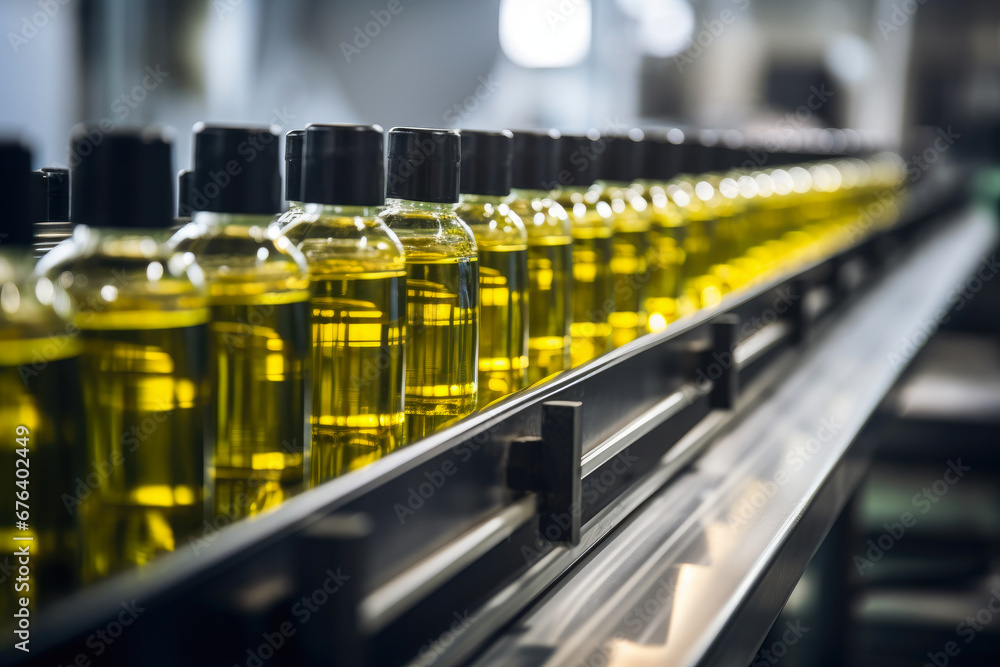 Factory Automation with Olive Oil Bottles Factory Automation with Olive Oil Bottles