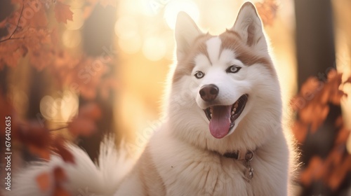 Siberian husky, Happy dog on the soft light field