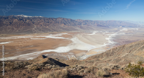 View into Badwater Basin at Death Valley National Park, California