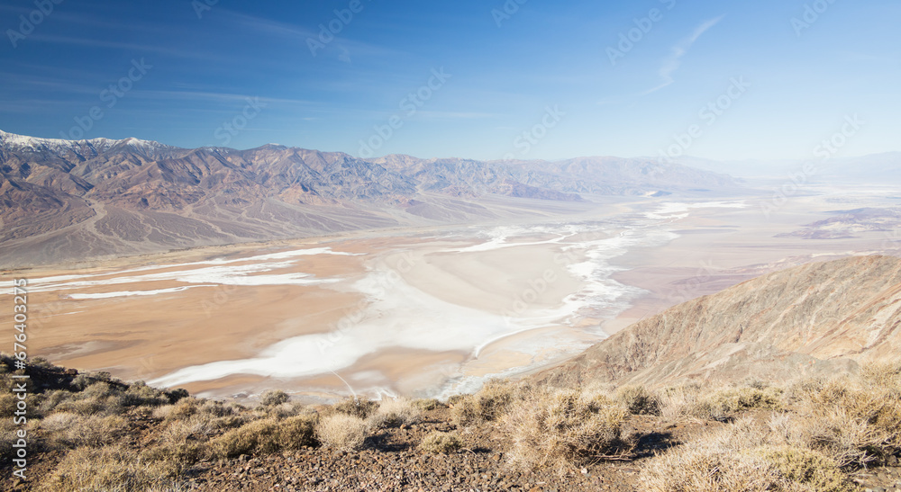 View into Badwater Basin at Death Valley National Park, California