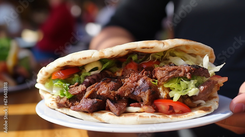 Kebab, pita, gyros, shaurma, wrap sandwich. Street food. photo