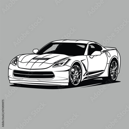 Black and White view car vector illustration for conceptual design