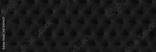 Abstract dark black retro vintage sofa textile fabric texture background  - Upholstered velours velvet furniture in the classic style of stiching rhombus with button, diamond quilted, seamless pattern photo