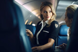 Pretty stewardess doing onboard serive at a plane