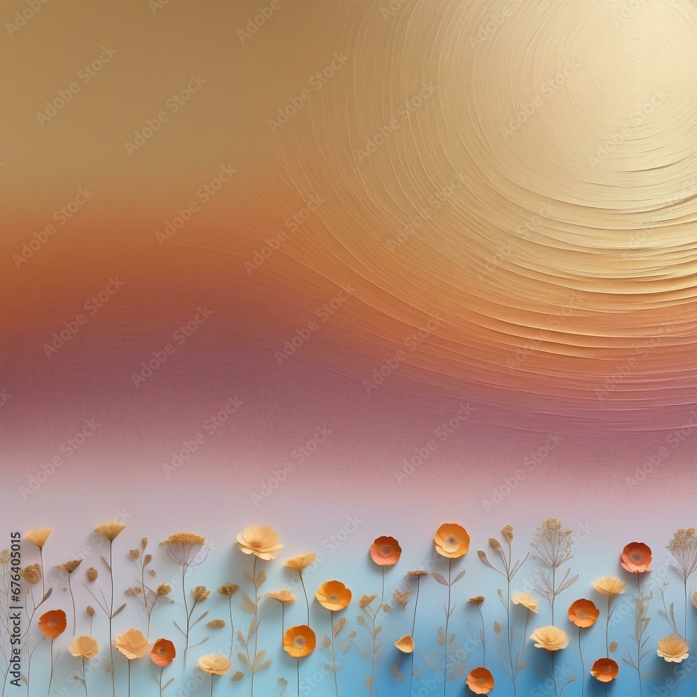 Enchanting Gradient Elegance: Purple, Orange, and Gold Background with 3D Paper Flowers and Textured Design