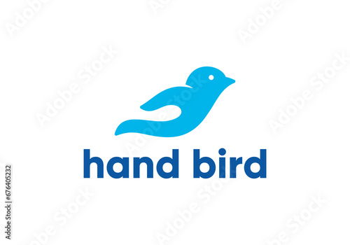 bird and hand logo vector design	
