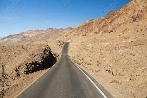 One lane road through Death Valley National Park  California