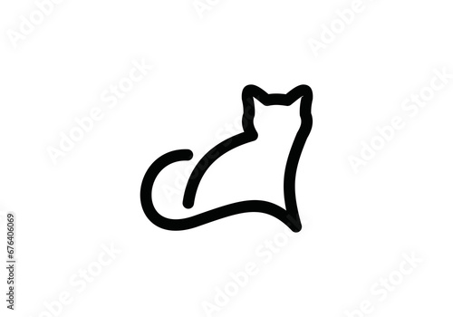 simple cat line logo, pet care design vector illustration