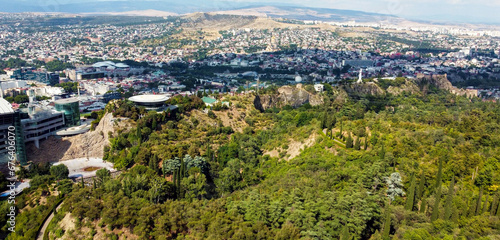 Wide aerial view of national Botanical Garden in Tbilisi, Georgia