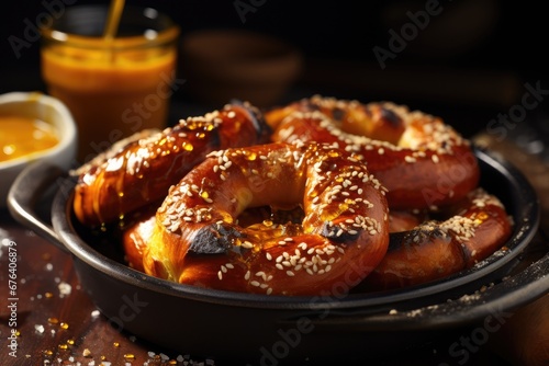  a plate of bagels with sesame seeds on top of it.  generative ai