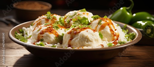 In the bustling streets of Karachi you can find a variety of delicious Indian street foods like Dahi Vada a healthy and appetizing snack made with curd perfect for a satisfying meal or a qui photo
