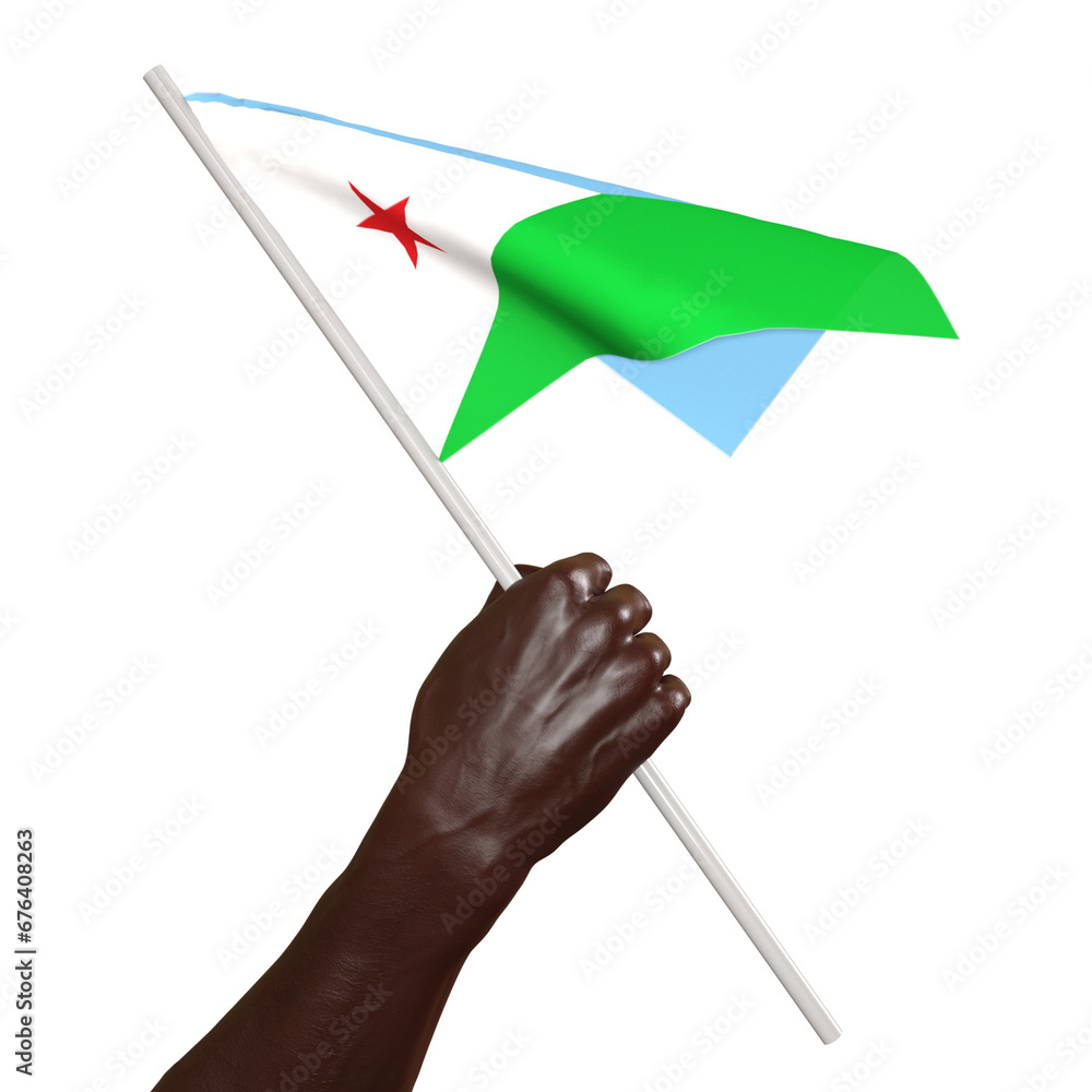 3d hand hold Djibouti flag 3D render illustration, isolated on a white background 3d hand hold Djibouti flag 3D render illustration, isolated on a white background