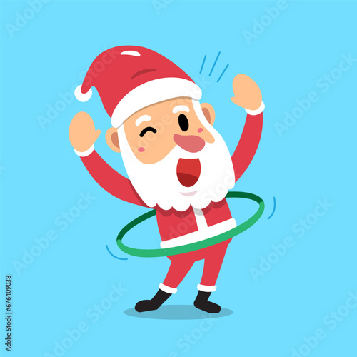Cartoon character santa claus exercising with hula hoop for design.