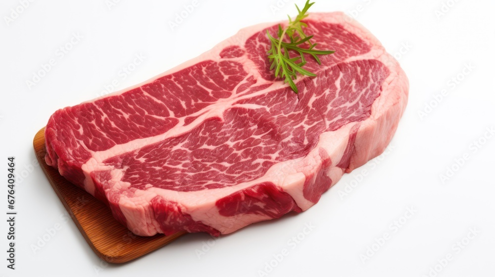 A Wagyu steak on a white isolated background. A Wagyu steak on a white isolated background.