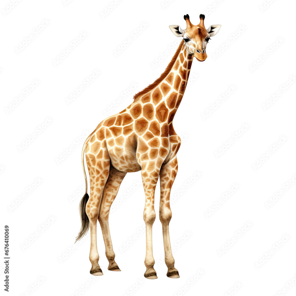 Fototapeta premium Hand Drawn Watercolor Giraffe Clip Art Illustration. Isolated elements on a white background.