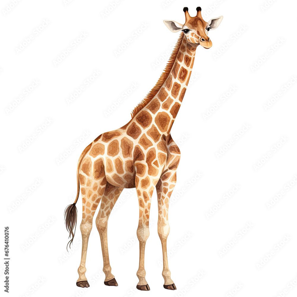 Naklejka premium Hand Drawn Watercolor Giraffe Clip Art Illustration. Isolated elements on a white background.