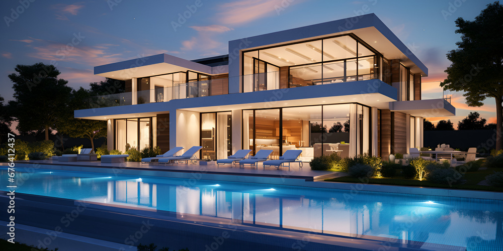 Terrace home construction lifestyle residential housing exterior beautiful luxury building villa garden property estate modern architecture contemporary concept design with generative ai
