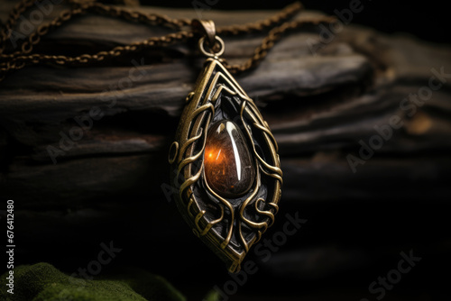 magic amulet from tiger eye stone on wooden background