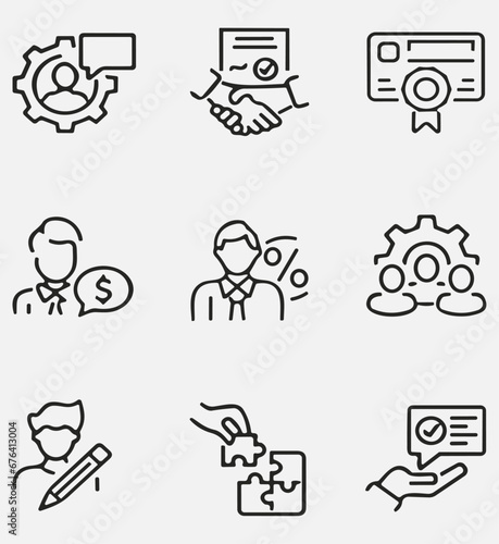 Set of consulting outline icons. Linear icon collection. Vector illustration