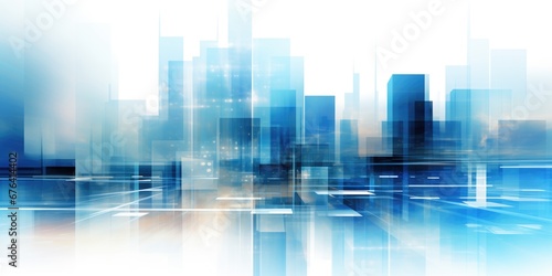 Abstract skyscrapers white and blue background  geometric pattern of towers  perspective graphic shapes of buildings - Architectural  financial  corporate and business brochure template