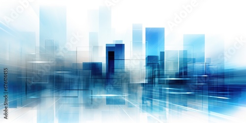 Abstract skyscrapers white and blue background, geometric pattern of towers, perspective graphic shapes of buildings - Architectural, financial, corporate and business brochure template