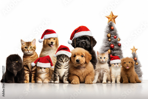 Festive Furry Friends, Cats and Dogs in Christmas Costumes © pkproject