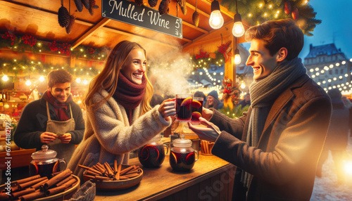 mulled wine stall at a christmas market photo