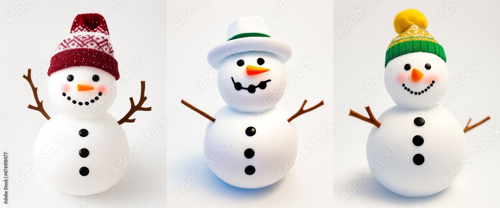 cute beautiful little snowman set in different hats on New Year's theme and Christmas cute beautiful little snowman set in different hats on New Year's theme and Christmas