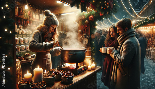 mulled wine stall at a christmas market photo