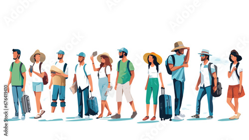 Minimalist vector illustration of a festival of travel, holidays on a white background, people traveling.