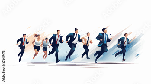 Minimalist Vector illustration of a businessman in a suit running a race on a white background, business competition concept. photo