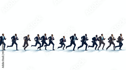 Minimalist Vector illustration of a businessman in a suit running a race on a white background, business competition concept.