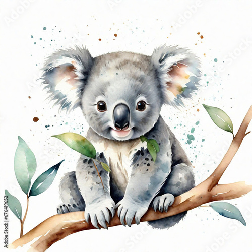 Watercolor cute baby animal. Koala
