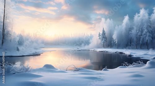 Winter Scene with Snowy Cabin in Nature © DreamZone