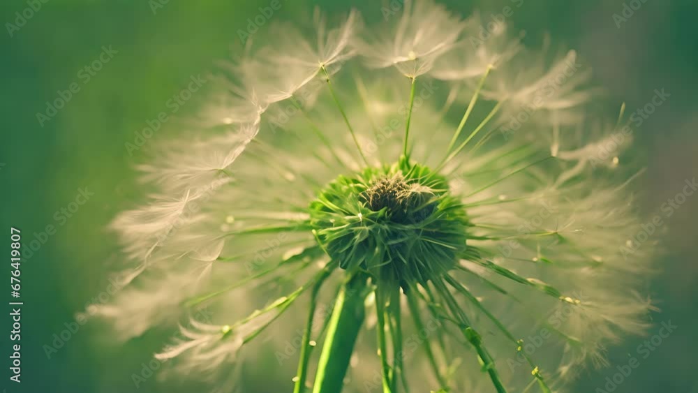 vibrant green stem dandelion shown swaying wind seeds delicately lifted tered breeze. vibrant green stem dandelion shown swaying wind seeds delicately lifted tered breeze.
