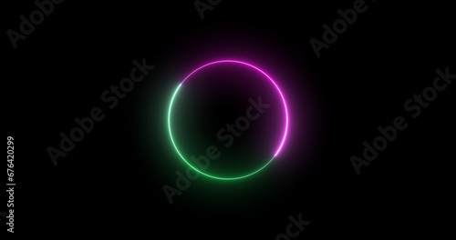 Futuristic neon-colored retro-style glowing circles motion graphic. Loop animation video of neon glowing stylish circle shape bg. Neon lights. circle lights illustration.