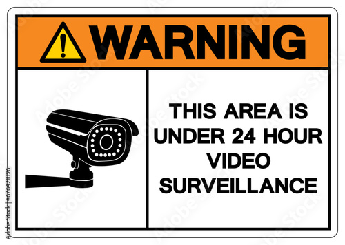 Warning This Area Is Under 24 Hour Video Surveillance Symbol Sign, Vector Illustration, Isolate On White Background Label. EPS10