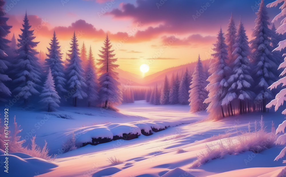  Fantastic winter landscape. AI