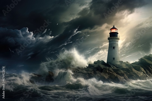 Lighthouse on a cliff during a storm