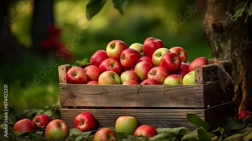 apple harvest and ripe red apples in a rustic basket for autumn scenes