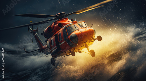 Rescue helicopter in mission sea rescue. © Ruslan Gilmanshin