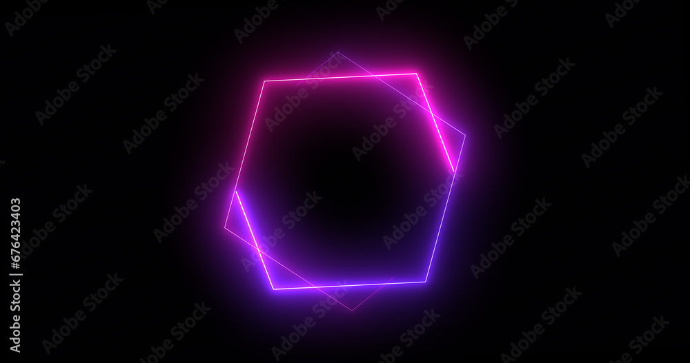Fast-moving hexagon neon lights retro-style futuristic technology. Hexagon lights moving animation. Bright-colored moving neon light on a black background. Fast-moving hexagon neon lights retro-style futuristic technology. Hexagon lights moving animation. Bright-colored moving neon light on a black background.